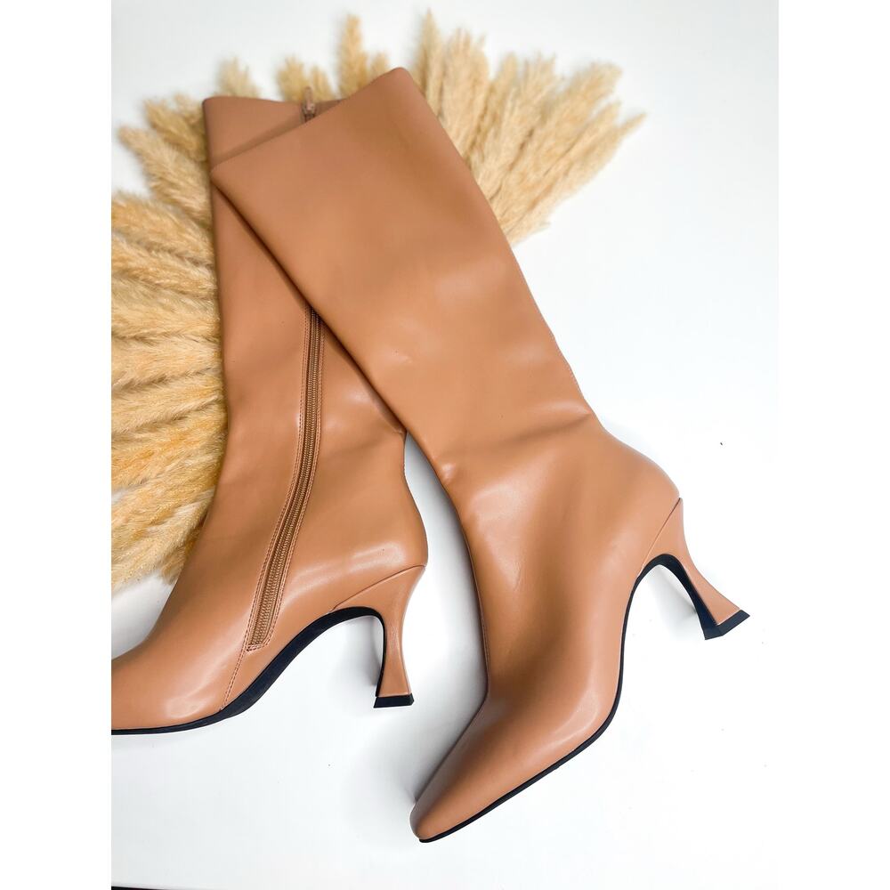 Jeffrey Campbell Tall Pointed Toe Tan Leather Knee-High Boots - Picture 7 of 10